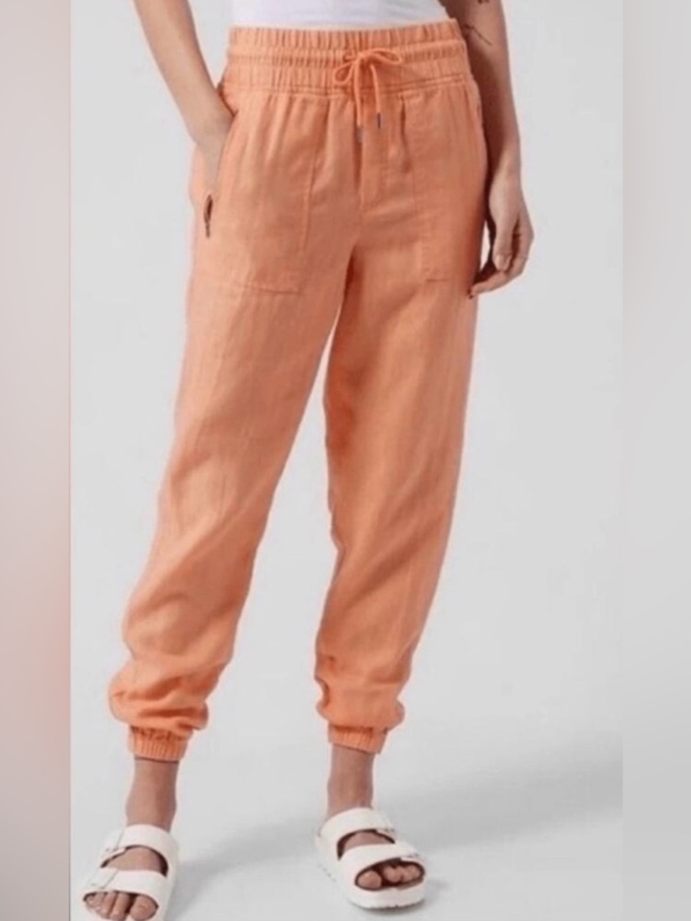 Athleta Linen Cabo Jogger in Melon/Peach Orange Size 6 EUC